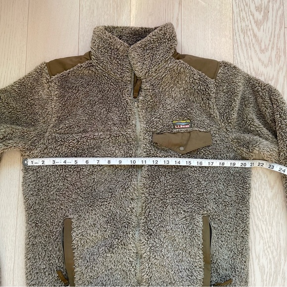 LL Bean Hi Pile Ultra Plush Fleece Zip Up Elbow Patch Jacket Cabincore Outdoors - Picture 11 of 12